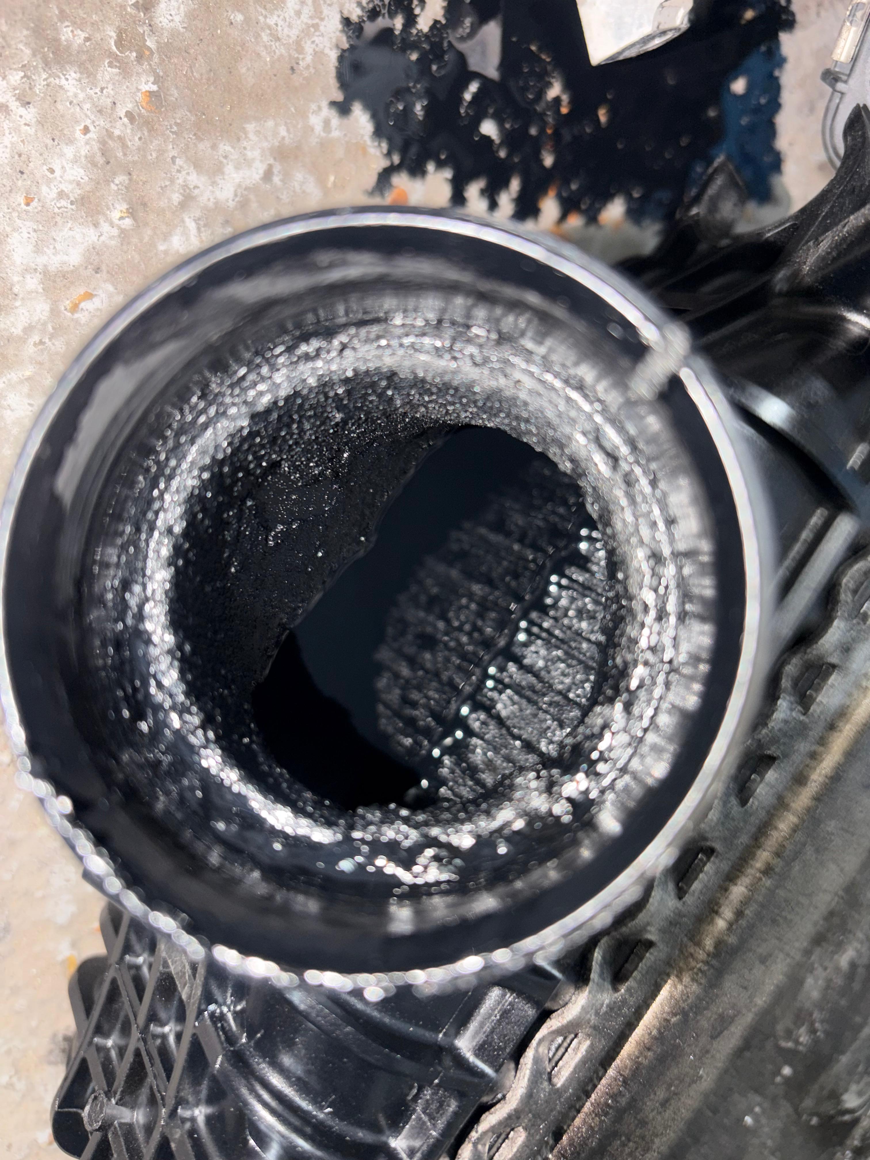 Carbon and oil contamination inside OM654 charge air cooler from turbo failure