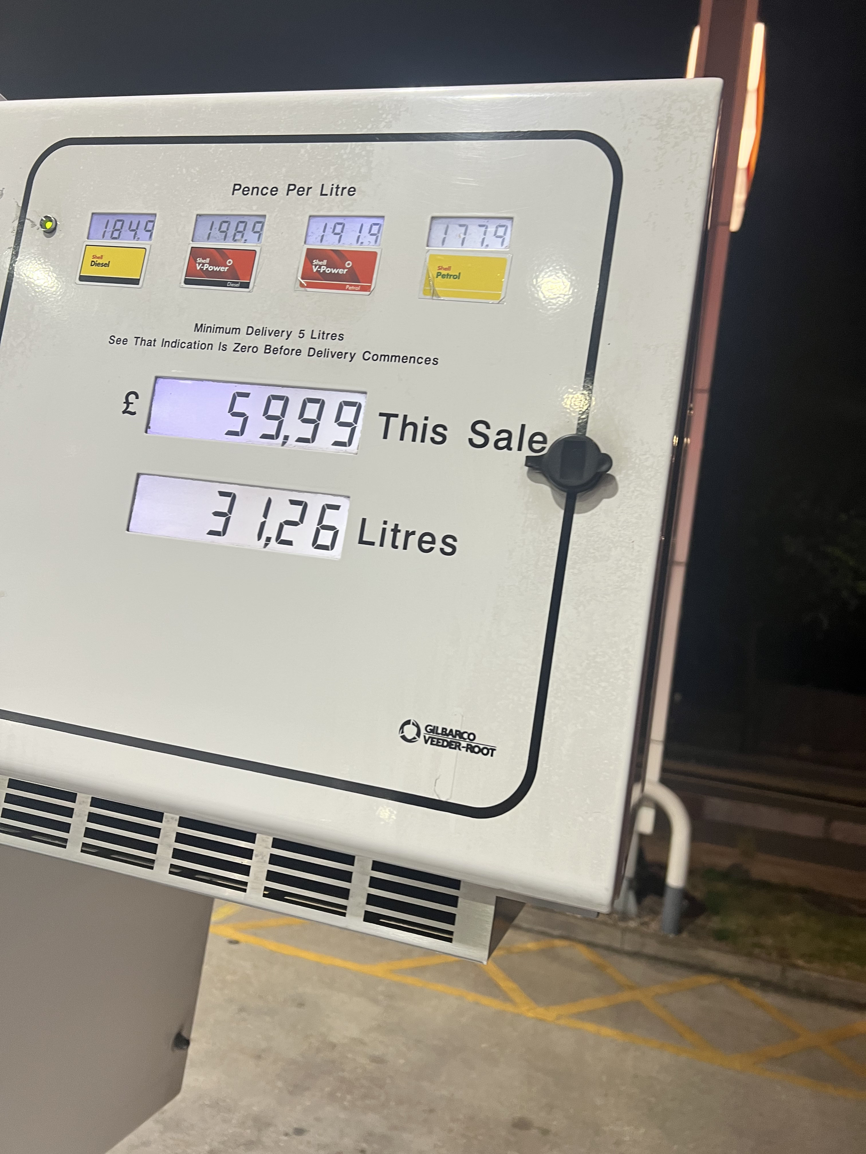 Fuel pump display showing price per litre at diesel pump