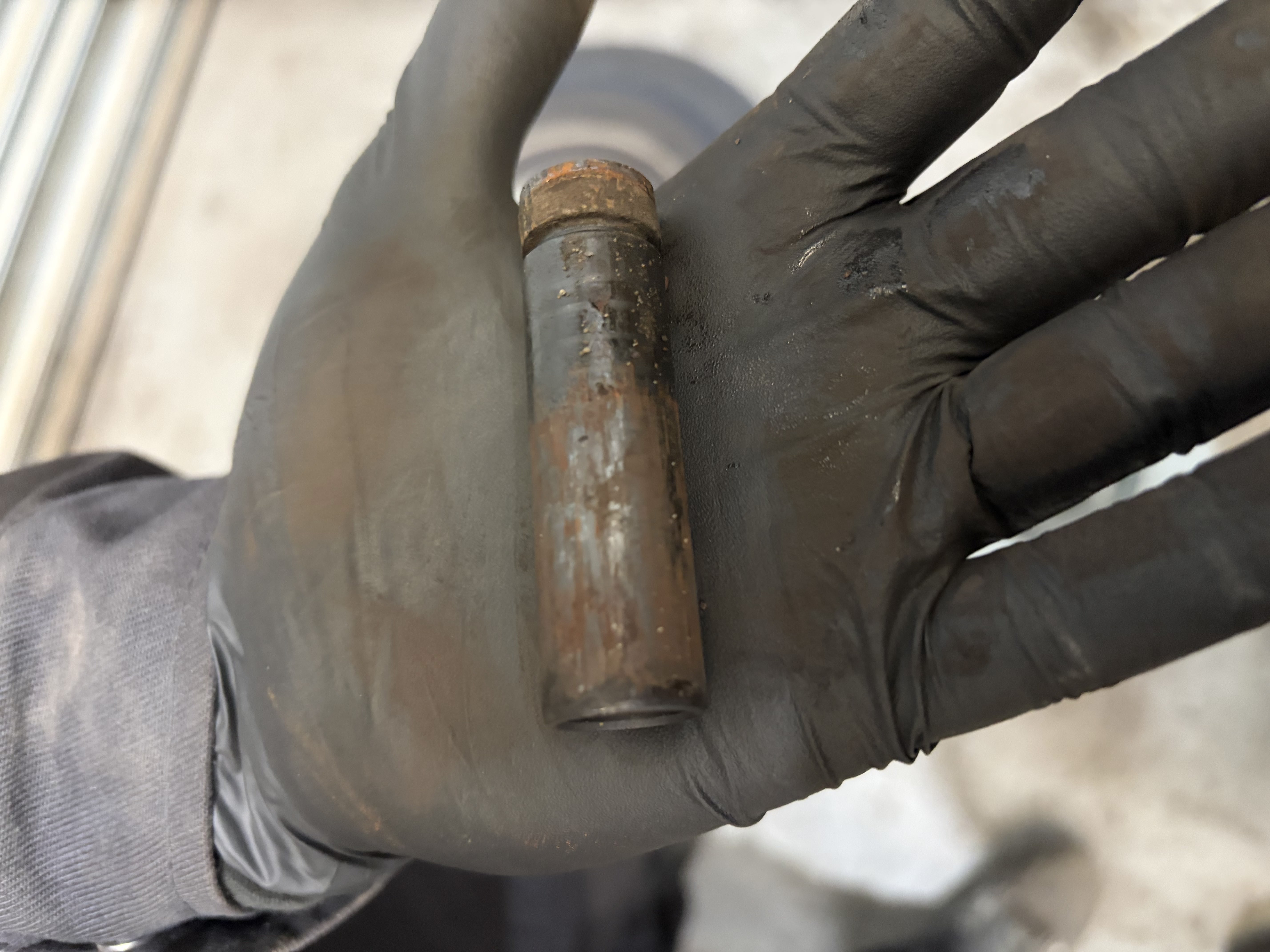 Corroded brake caliper slider pin removed from Mercedes Sprinter