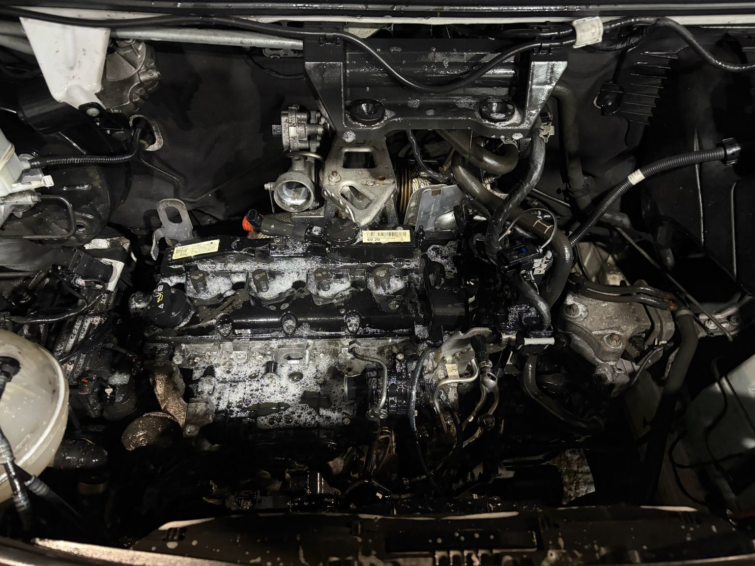 Sprinter engine bay with leak detection foam on components