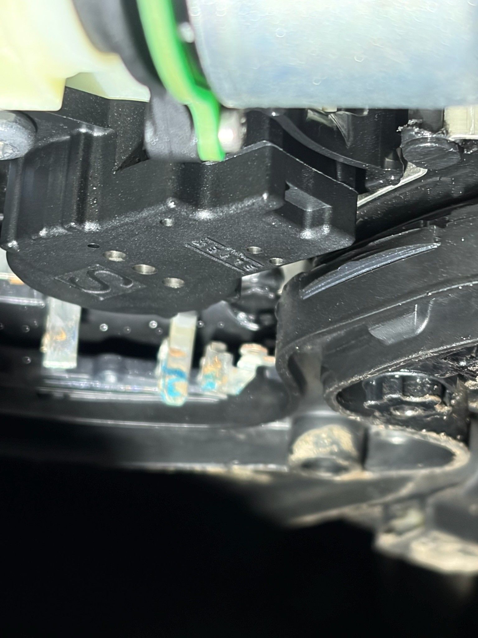 Corroded sensor pins with moisture damage in connector